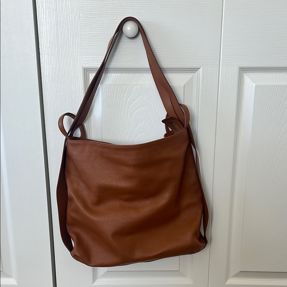 Brown Leather Shoulder Bag- Converts to backpack!